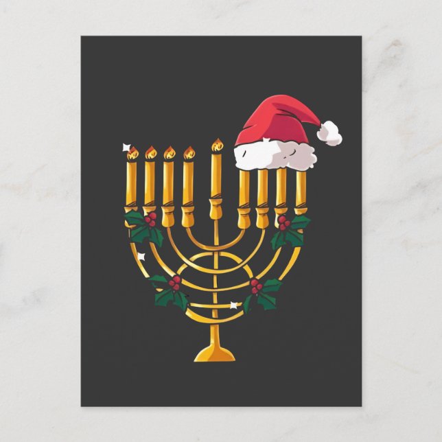 Carte Postale Faire-part Noël Hanukkah Juif Père Noël Menorah  (Devant)