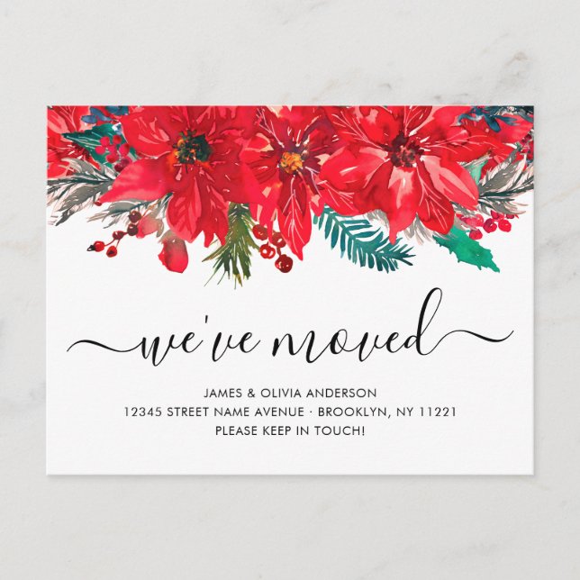 Carte Postale Faire-part Noël Poinsettia Nous avons déménagé Nouvelle Maiso (Devant)