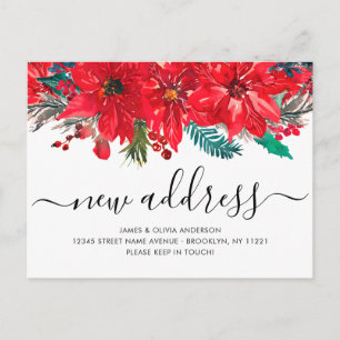 Carte Postale Faire-part Noël Poinsettia Nouvelle adresse Holiday Moving