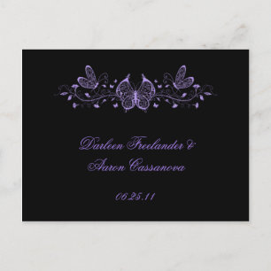 Carte Postale Faire-part Noir avec papillons violets
