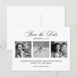 Carte Postale Faire-part Noir et Blanc photo mariage Enregistrer la date