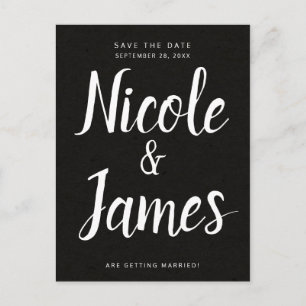 Carte Postale Faire-part Noir moderne Chic Mariage minimal Enregistrer la d