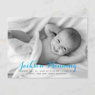 Carte Postale Faire-part Nom   Baby Boy Blue Script Photo