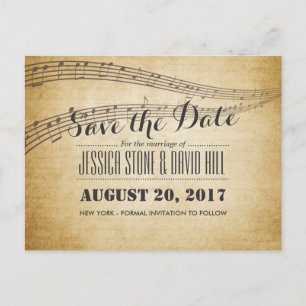 Carte Postale Faire-part Notes musicales vintages Mariage musical Enregistr