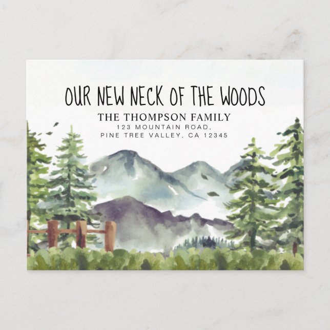 Carte Postale Faire-part Notre nouveau cou de l'aquarelle mobile de Woods (Devant)
