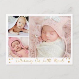 Carte Postale Faire-part Notre petit Miracle Gold Star 3 Photos Baby