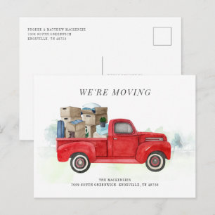 Carte Postale Faire-part Nous allons changer d'adresse Camion rouge