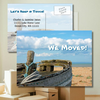 Carte Postale Faire-part Nous Avons Déménagé - Bateau De Pêche, Ciel Bleu, 