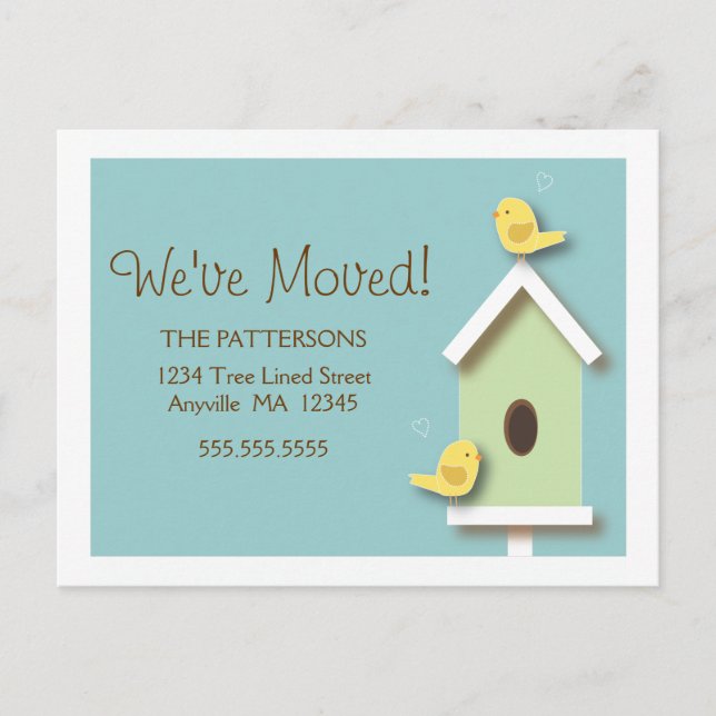 Carte Postale Faire-part Nous avons déménagé Birdhouse Nouvelle Adresse Car (Devant)