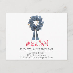 Carte Postale Faire-part Nous avons déménagé, Blue Wreath, Nouvelle Adresse