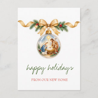 Carte Postale Faire-part Nous avons déménagé,Boule de Noël Nativité Fêtes