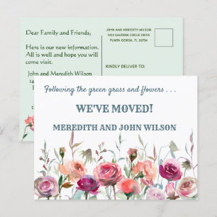Carte Postale Faire-part Nous avons déménagé Budget Élégant Floral Move