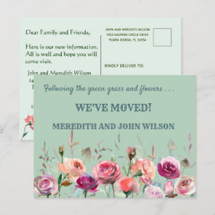 Carte Postale Faire-part Nous avons déménagé Budget Eucalyptus Green Floral