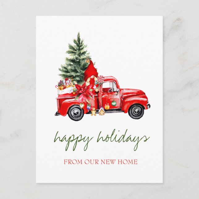 Carte Postale Faire-part Nous Avons Déménagé, Camion Rouge, Pine Tree Gnome (Devant)