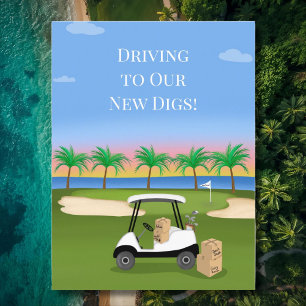 Carte Postale Faire-part Nous avons déménagé Chariot de golf au bord de l'o