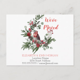 Carte Postale Faire-part Nous avons déménagé,Couronne de Noël Rouge Cardina