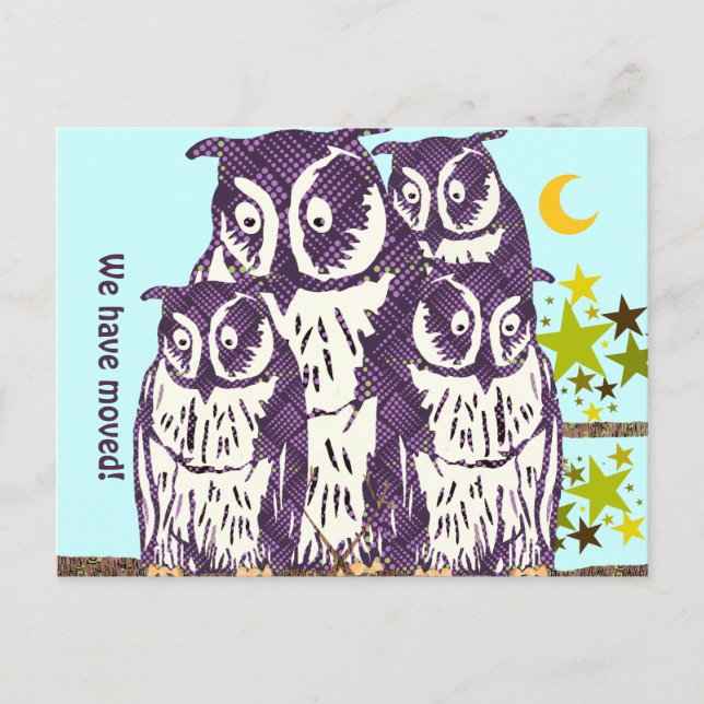 Carte Postale Faire-part Nous avons déménagé Famille de hiboux (Devant)