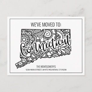 Carte Postale Faire-part Nous avons déménagé Floral Mandala Connecticut Sta