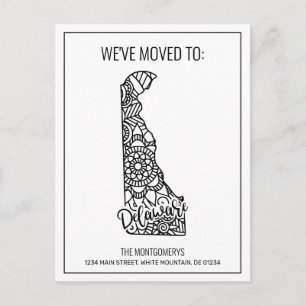 Carte Postale Faire-part Nous avons déménagé Floral Mandala Deleware State