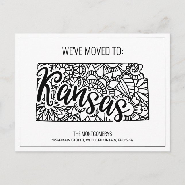 Carte Postale Faire-part Nous avons déménagé Floral Mandala Kansas State (Devant)