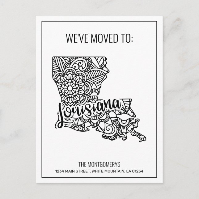 Carte Postale Faire-part Nous avons déménagé Floral Mandala Louisiane State (Devant)