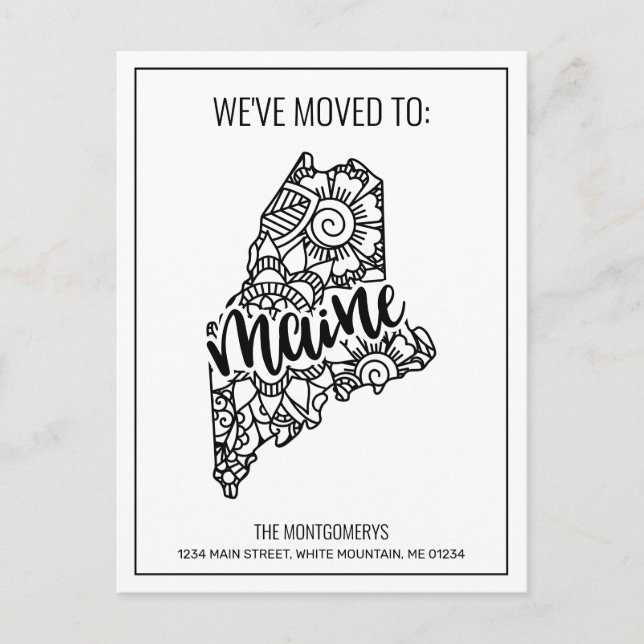 Carte Postale Faire-part Nous avons déménagé Floral Mandala Maine State (Devant)