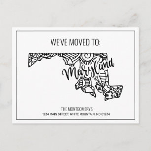 Carte Postale Faire-part Nous avons déménagé Floral Mandala Maryland State