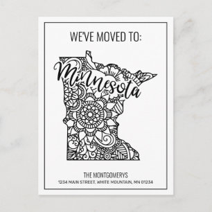 Carte Postale Faire-part Nous avons déménagé Floral Mandala Minnesota State