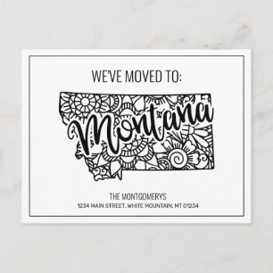 Carte Postale Faire-part Nous avons déménagé Floral Mandala Montana State