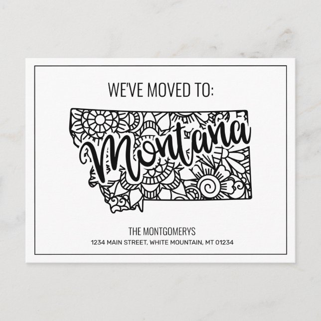 Carte Postale Faire-part Nous avons déménagé Floral Mandala Montana State (Devant)