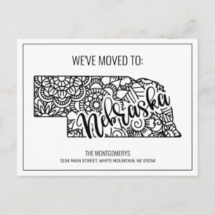 Carte Postale Faire-part Nous avons déménagé Floral Mandala Nebraska State