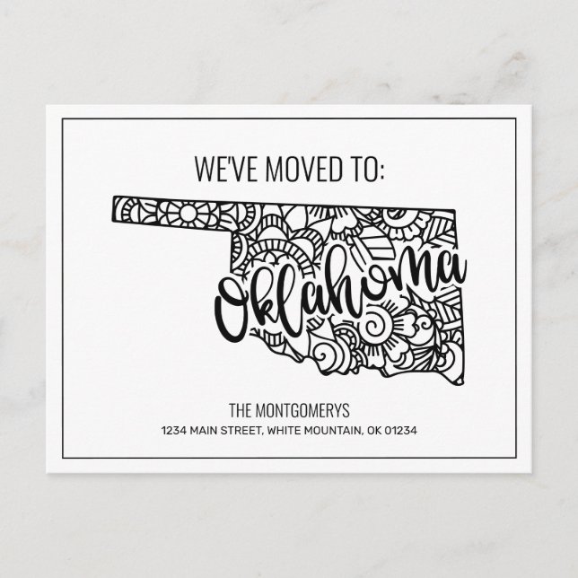 Carte Postale Faire-part Nous avons déménagé Floral Mandala Oklahoma State (Devant)