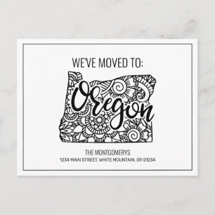 Carte Postale Faire-part Nous avons déménagé Floral Mandala Oregon State
