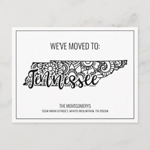 Carte Postale Faire-part Nous avons déménagé l'état floral Mandala Tennesse