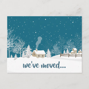 Carte Postale Faire-part Nous avons déménagé Maison d'hiver dans Changement