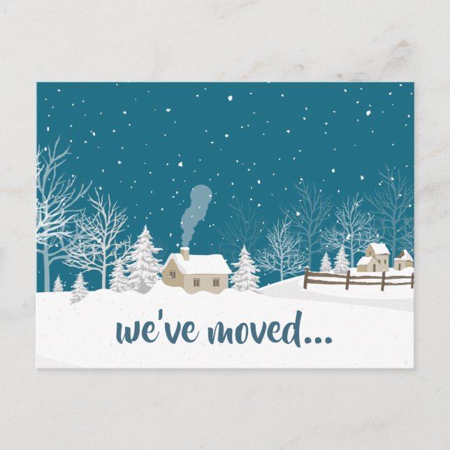 Carte Postale Faire-part Nous avons déménagé Maison d'hiver dans Changement (Devant)