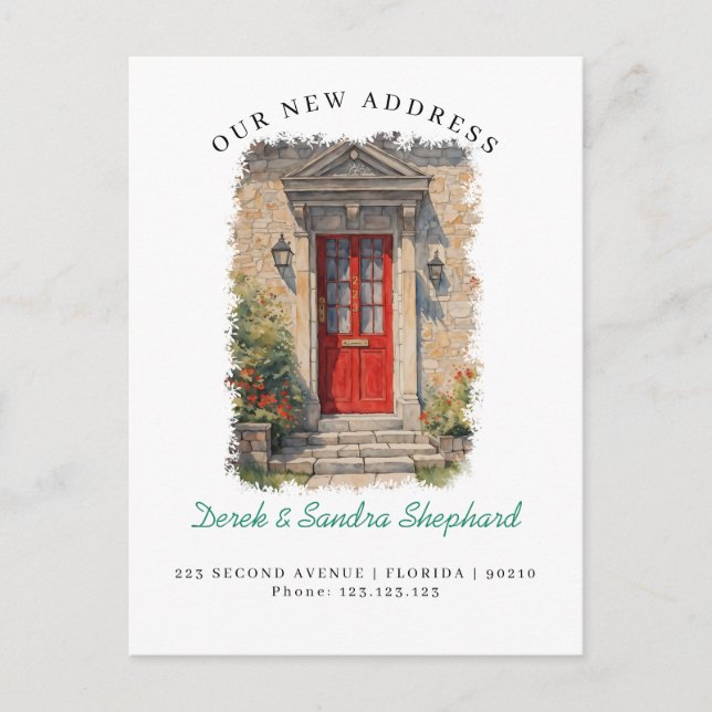 Carte Postale Faire-part Nous avons déménagé Nouvelle Adresse porte aquarel (Devant)