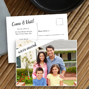 Carte Postale Faire-part Nous avons déménagé - Photo pleine page avec messa
