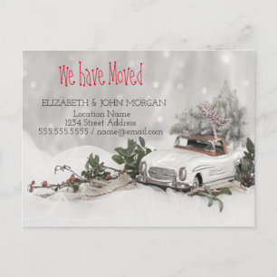 Carte Postale Faire-part Nous Avons Déménagé, Pine Tree, Voiture, Neige, No