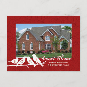 Carte Postale Faire-part Nous avons déménagé - Red Home Sweet Home Oiseaux 