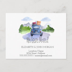 Carte Postale Faire-part Nous avons déménagé,Voiture, Valises,Nouvelle Adre