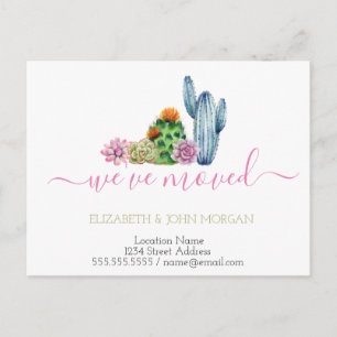 Carte Postale Faire-part Nous avons déménagé Watercolor Cactus