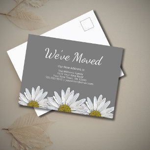 Carte Postale Faire-part Nous avons déménagé White Daisies Rustic Gray Nouv
