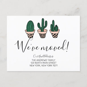 Carte Postale Faire-part Nous avons déplacé Simple Mignonne Vert Cactus Ros