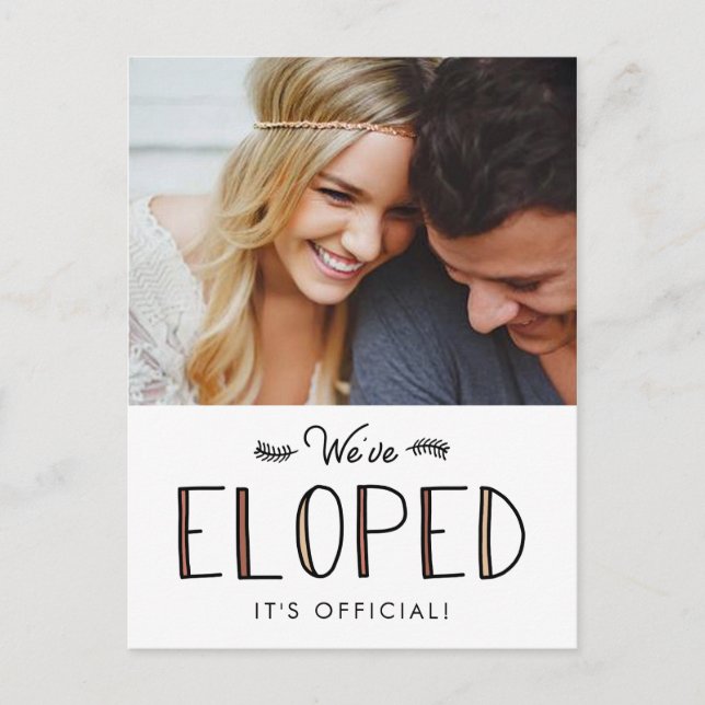 Carte Postale Faire-part Nous nous sommes enfuis | Annonce de mariage après (Devant)