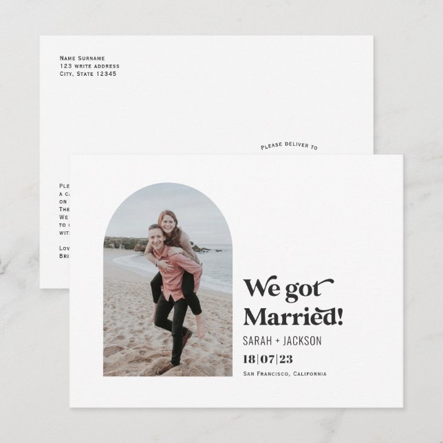 Carte Postale Faire-part Nous nous sommes mariés, Arc Moderne Simple Elopem (Devant / Derrière)