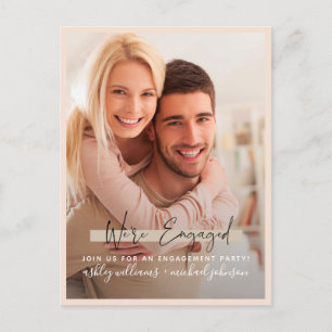 Carte Postale Faire-part Nous sommes engagés Calligraphie Photo Blush Fianç