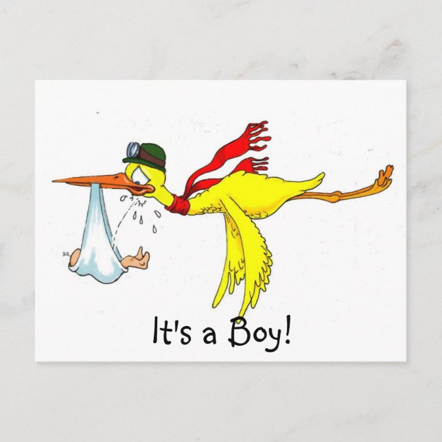 Carte Postale Faire-part Nouveau bébé Peeing sur la cigogne ! (Devant)