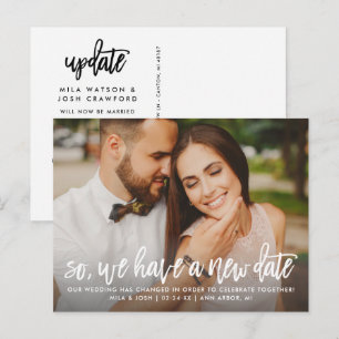 Carte Postale Faire-part Nouveau Mariage Date Moderne Brossé Script Photo