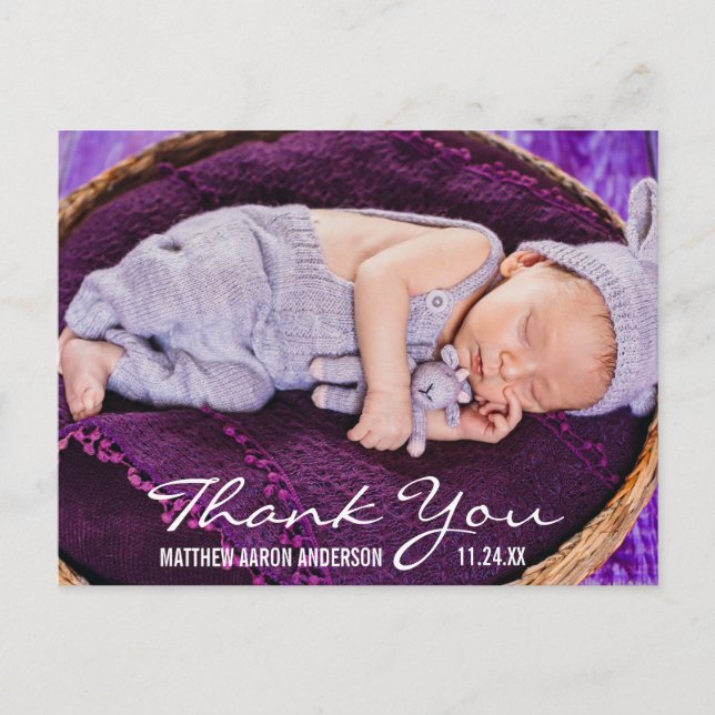 Carte Postale Faire-part Nouveau Merci photo moderne bébé (Devant)
